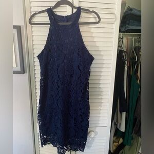 Leo High Neck Navy Crochet Dress - size L